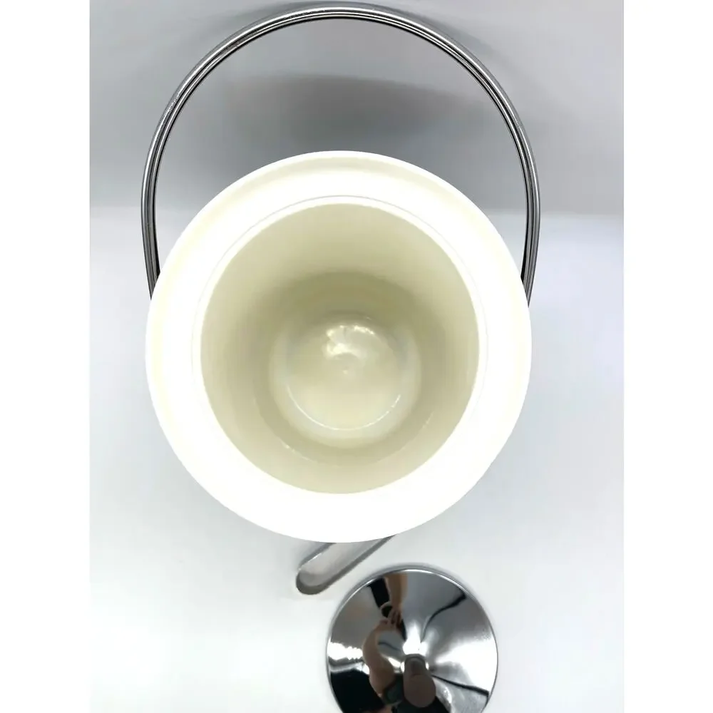 Kromex Vintage Mid Century Modern Wood Look Chrome Ice Bucket w/ Tongs